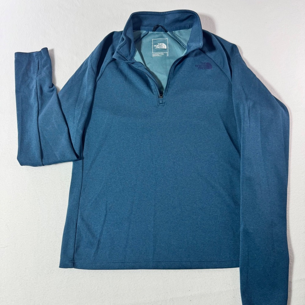 The North Face Womens Small Blue Heather Quarter Zip Pullover Thumbholes Top